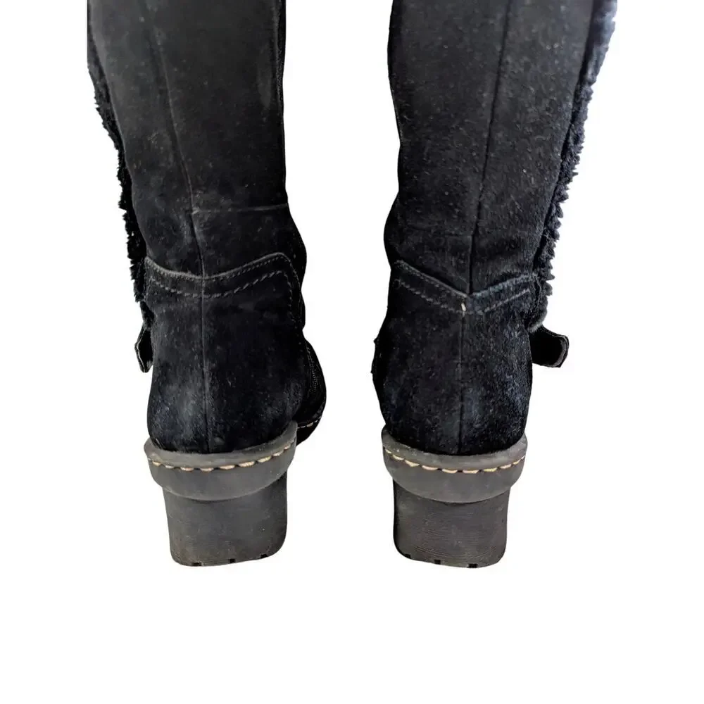 BASS! ALISSA BLACK GENUINE SUEDE LEATHER, FAUX SHEARLING LINED BOOTS! SZ 9.5M